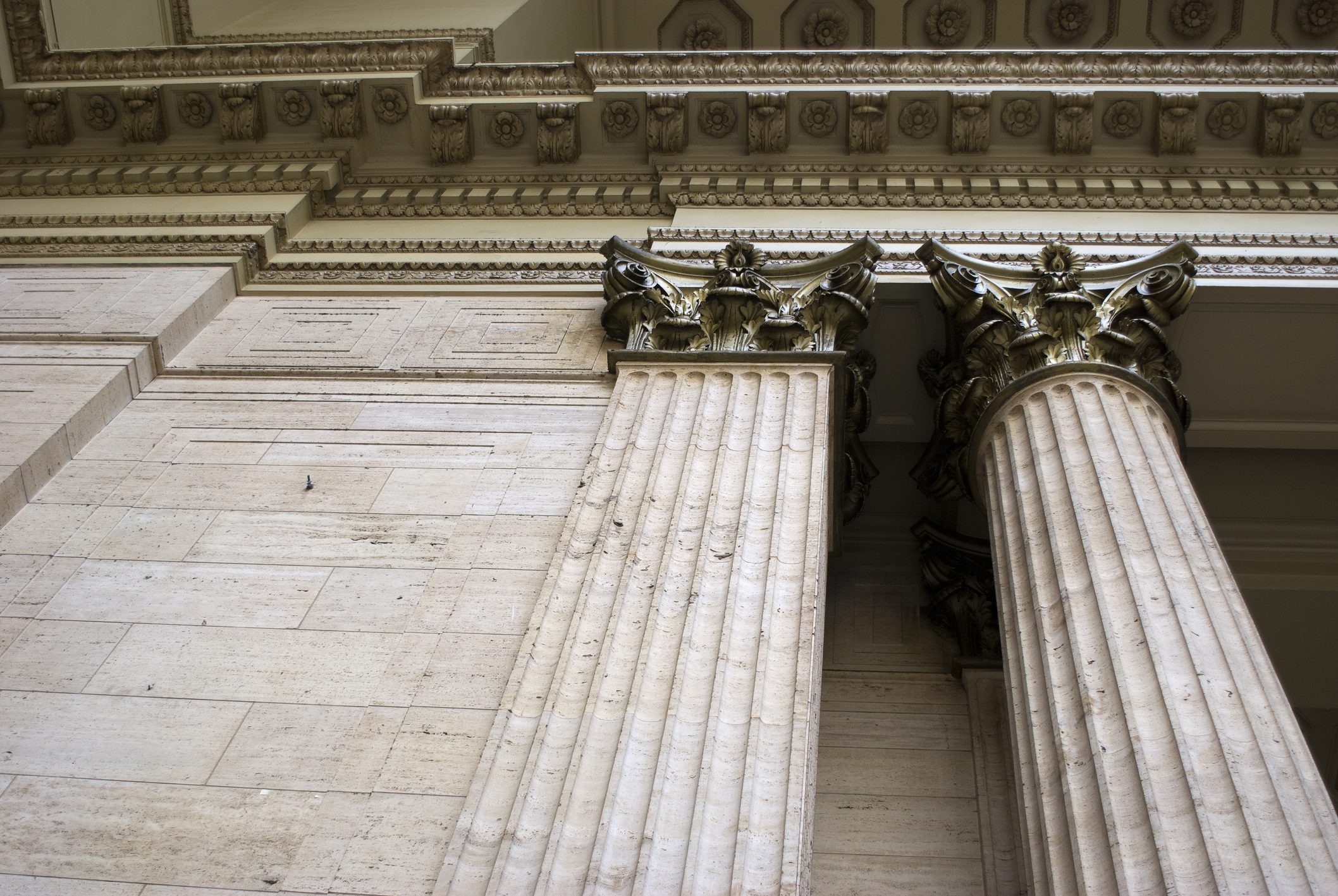 An Architectural detail of the walls, columns and decorations.